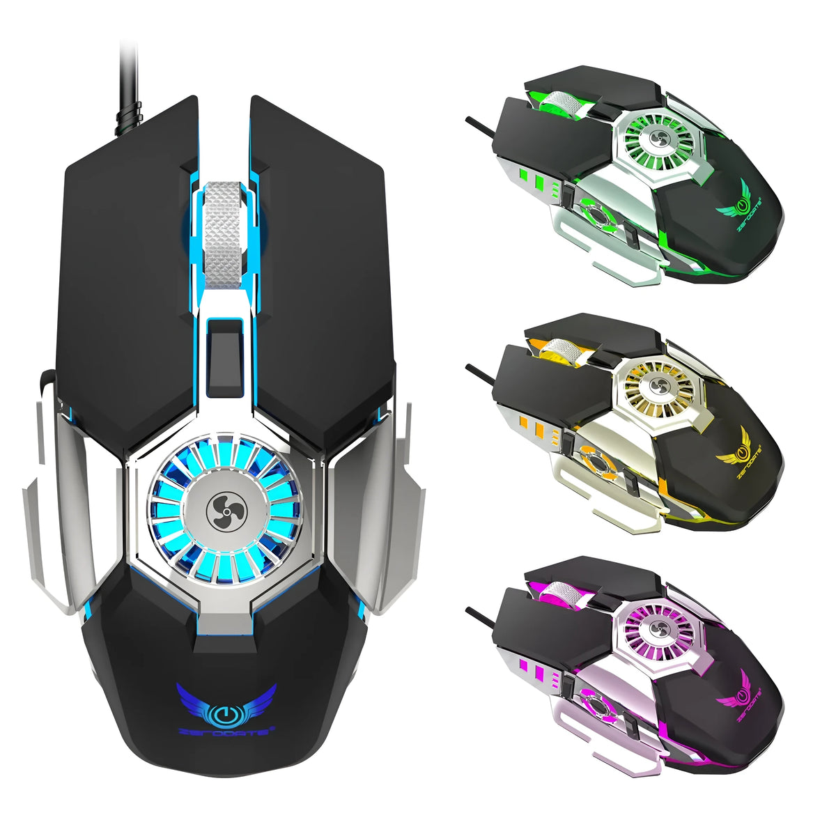 Black or grey wired gaming mouse, 6400 DPI, six keys, ergonomic, 128mm x 80mm x 40mm, USB cable.