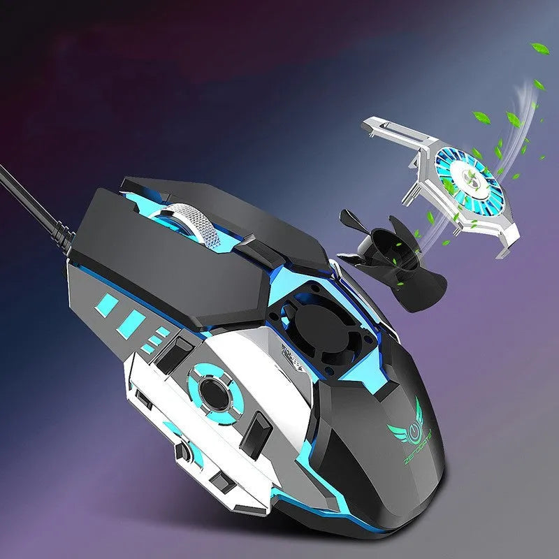 Black or grey wired gaming mouse, 6400 DPI, six keys, ergonomic, 128mm x 80mm x 40mm, USB cable.