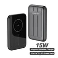 Blue magnetic wireless power bank for iPhone 12 with 5000mAh capacity and fast charging.