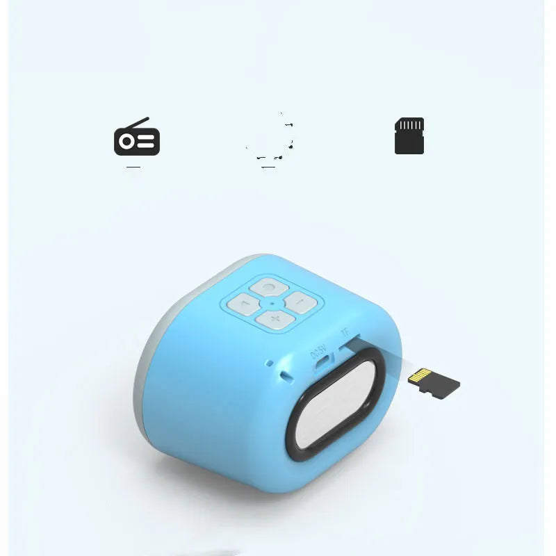 Mini Macaron Bluetooth speaker in blue, a compact portable wireless speaker with USB charging