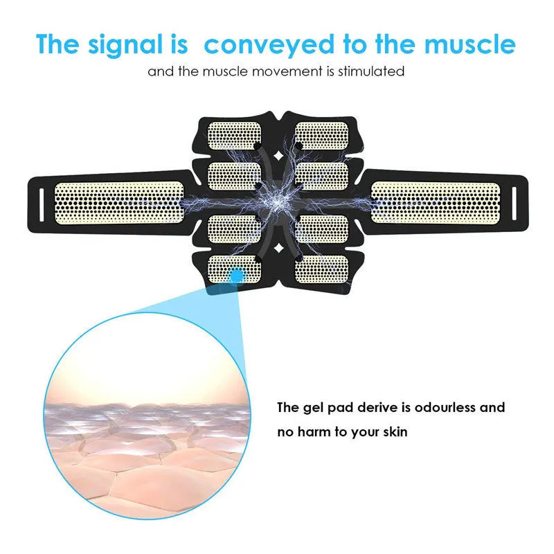 Rechargeable abdominal muscle fitness belt with EMS low frequency pulse, USB charging, black colour