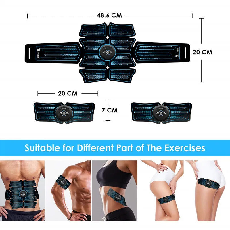 Rechargeable abdominal muscle fitness belt with EMS low frequency pulse, USB charging, black colour