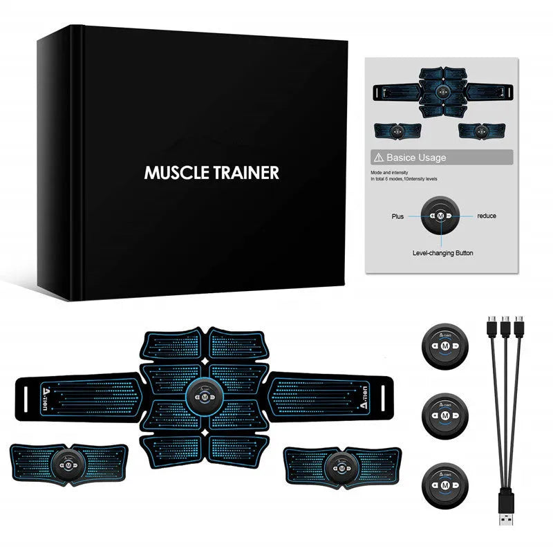 Rechargeable abdominal muscle fitness belt with EMS low frequency pulse, USB charging, black colour