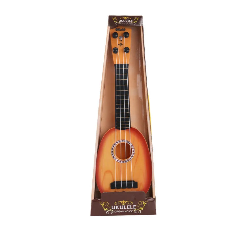 Children's plastic simulation ukulele toy measuring 38cm long with retro guitar styling