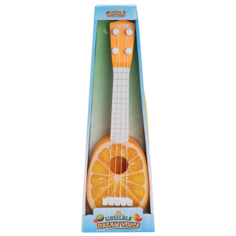 Children's plastic simulation ukulele toy measuring 38cm long with retro guitar styling