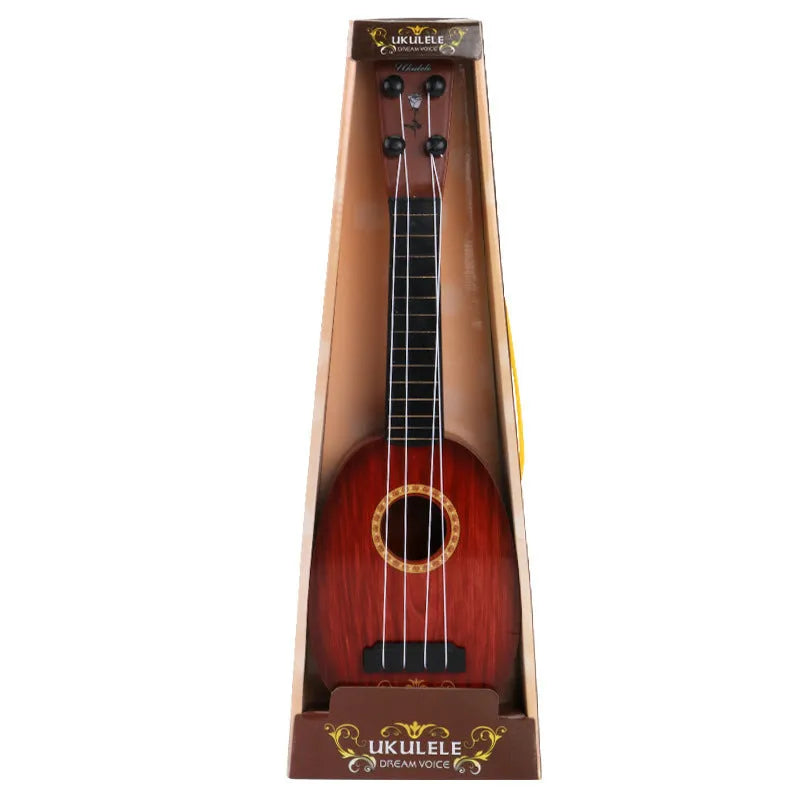 Children's plastic simulation ukulele toy measuring 38cm long with retro guitar styling
