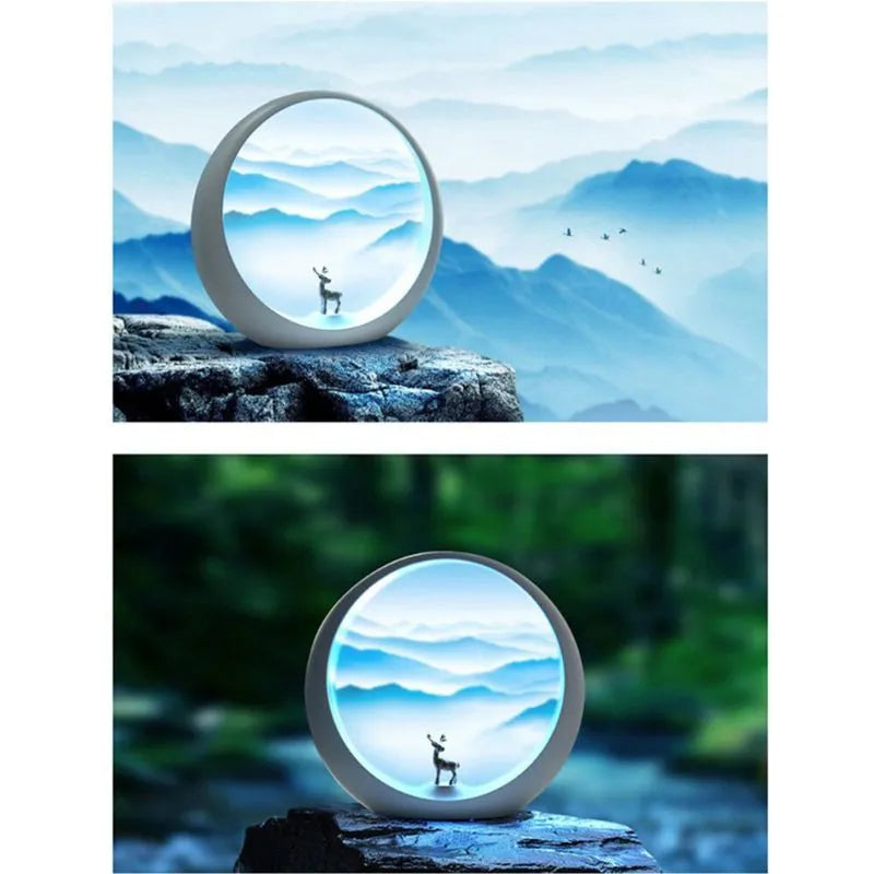 Creative hidden moon light LED table lamp with ABS shade in blue colour on a bedside table
