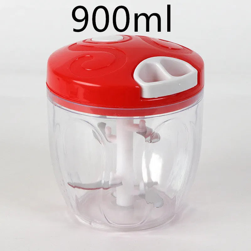 Green manual kitchen chopper with three stainless steel blades and 500ml container for vegetables and meats