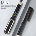 Mini hair straightener brush in gold with tourmaline ceramic heat conductor, suitable for dry and wet hair