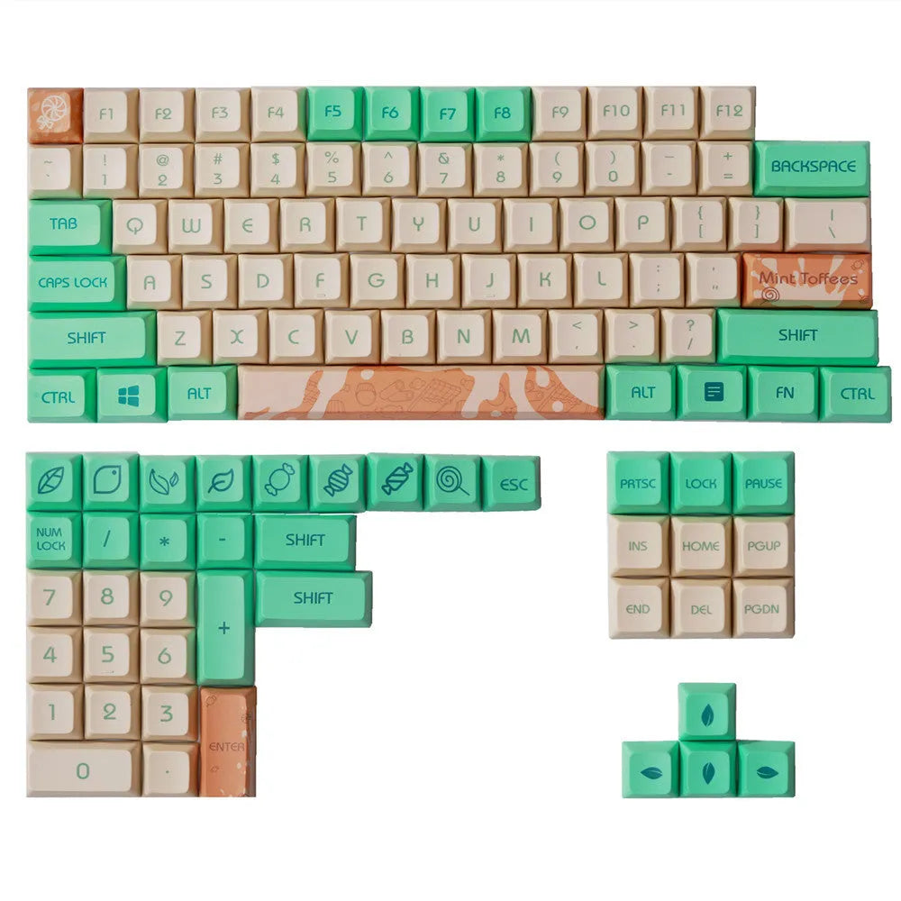 Mint Toffee green DSA profile PBT keycap set for mechanical keyboards with 104 keys.