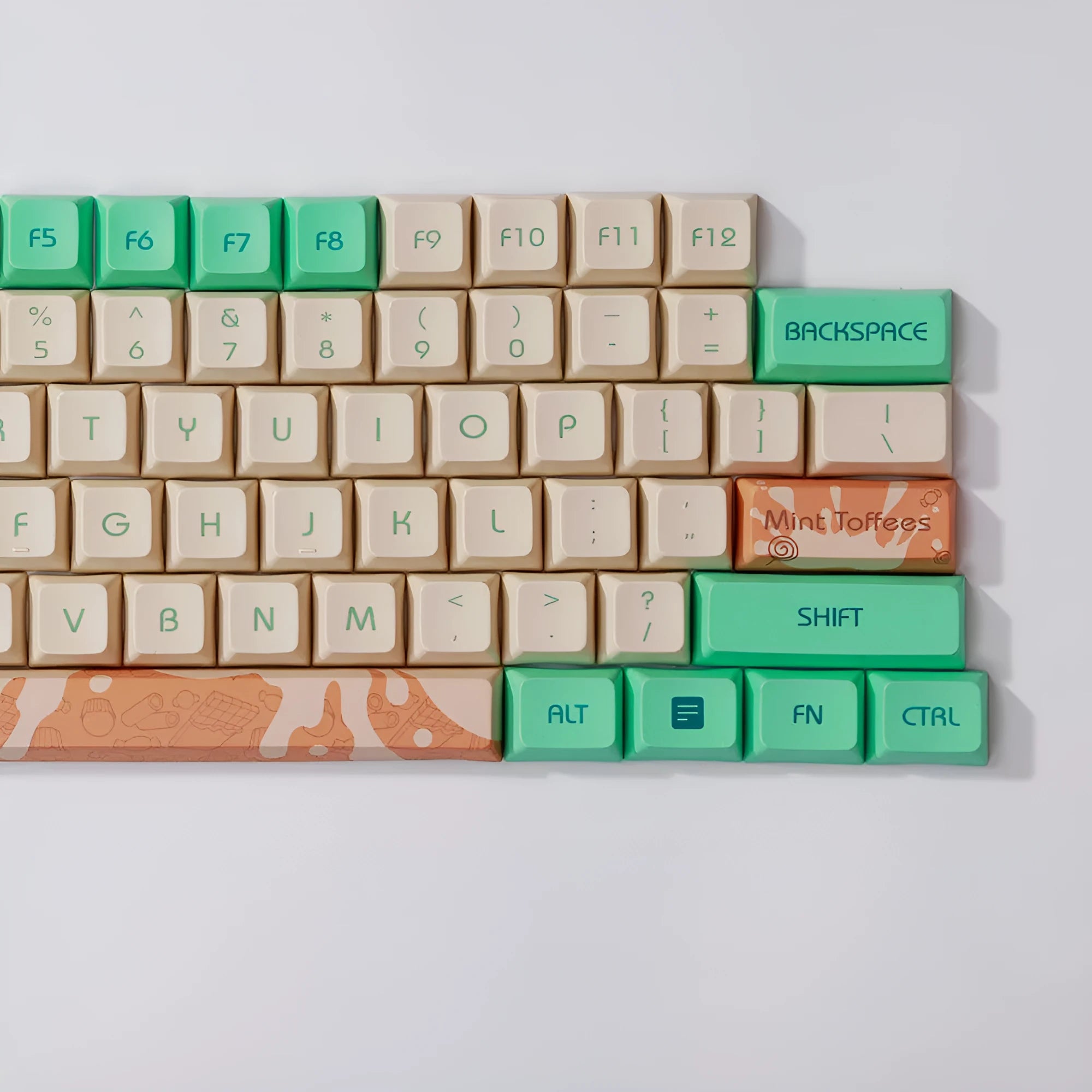 Mint Toffee green DSA profile PBT keycap set for mechanical keyboards with 104 keys.