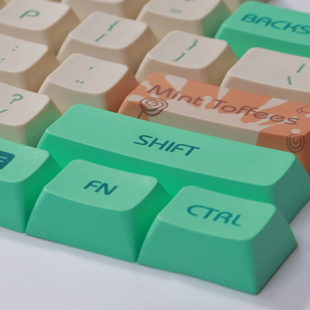 Mint Toffee green DSA profile PBT keycap set for mechanical keyboards with 104 keys.