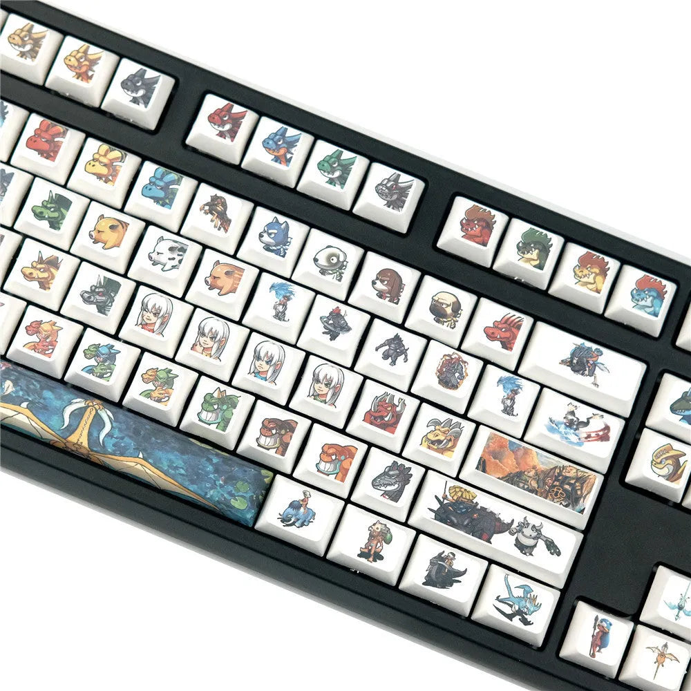 XDA Little Monster sublimation printed mechanical keyboard keycaps with cartoon character designs