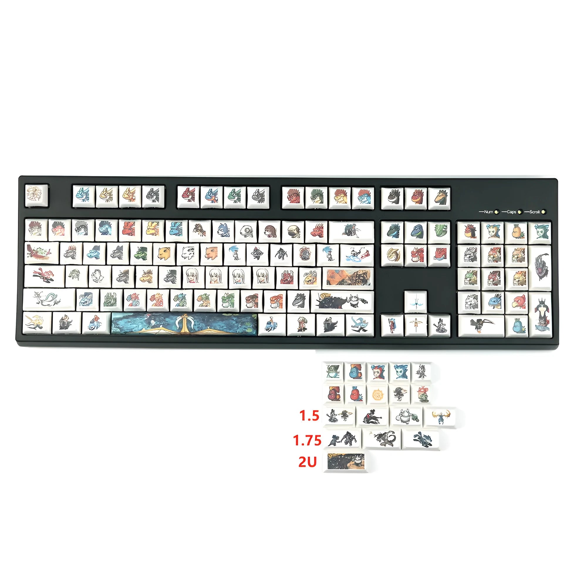 XDA Little Monster sublimation printed mechanical keyboard keycaps with cartoon character designs