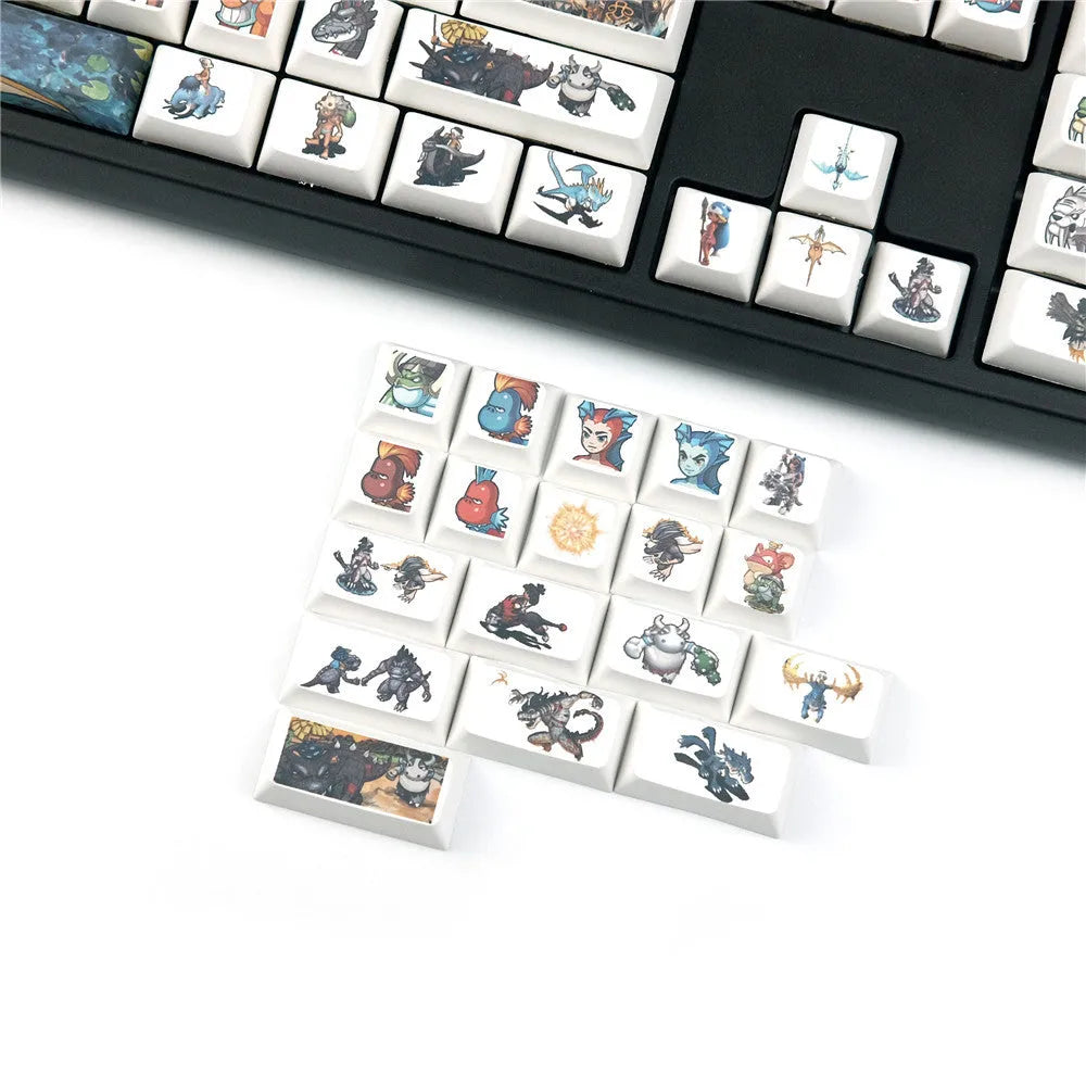 XDA Little Monster sublimation printed mechanical keyboard keycaps with cartoon character designs