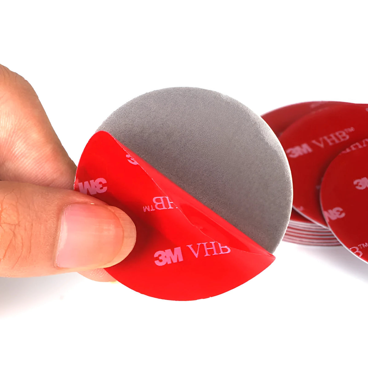 Red round foam double sided adhesive pads, 1 mm PU, 30-60 mm diameter options, 100-piece pack