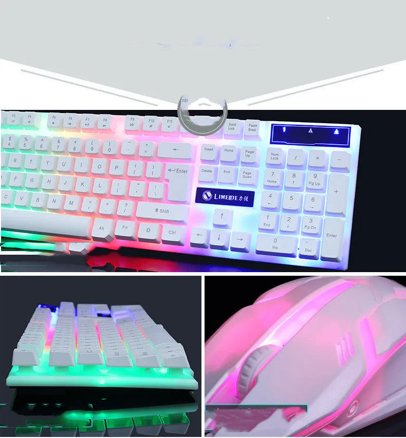 Limei GTX300 wired USB backlit keyboard and mouse set with 1000dpi optical mouse in white and black letters glow