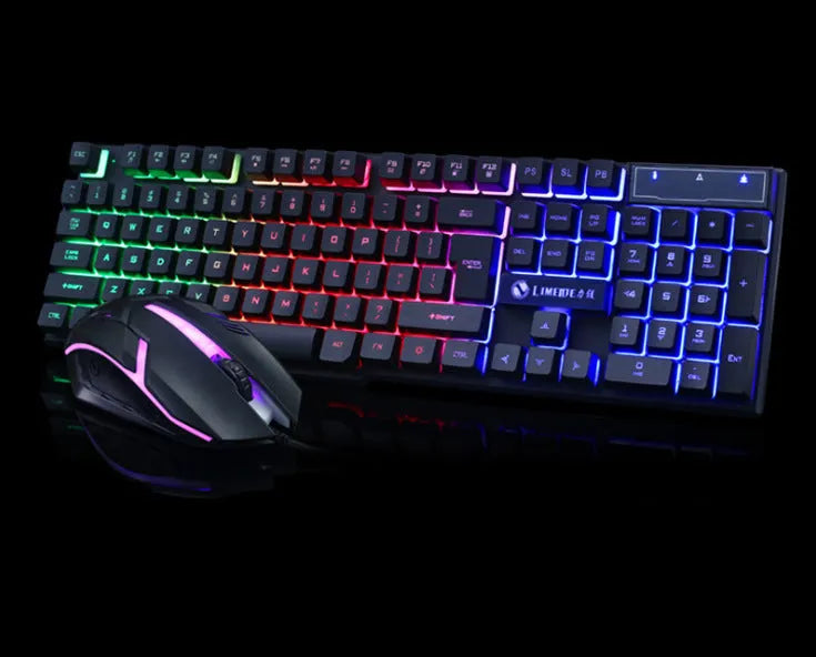 Limei GTX300 wired USB backlit keyboard and mouse set with 1000dpi optical mouse in white and black letters glow