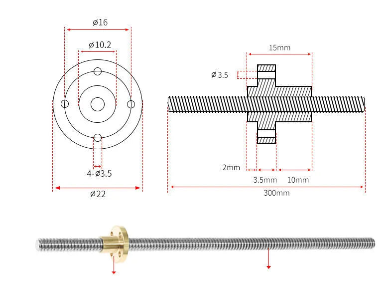 T-shaped trapezoid transmission screw rod over 100 mm with nut for 3D printer stepper motor drive