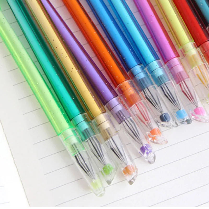 Feather peacock design 12-colour gel pen set with replaceable refills measuring 19cm
