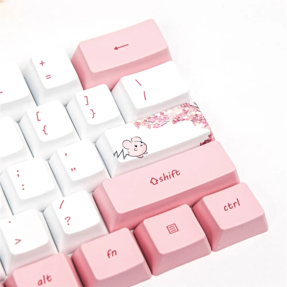 PBT sublimation keycaps with cherry blossom girl cartoon art for GK61 mechanical keyboard