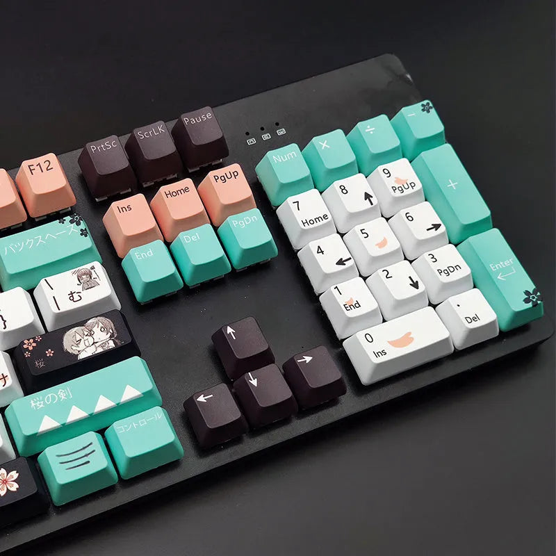 Translucent green mechanical keyboard keycaps for Cherry MX switches with USB cable