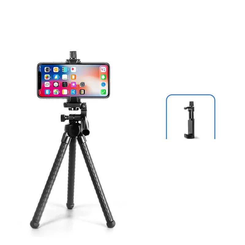 Octopus tripod phone holder with flexible rubber legs and large phone holder, compatible with iPhone.