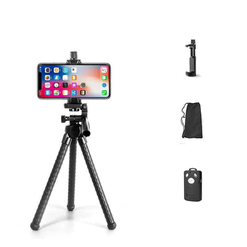 Octopus tripod phone holder with flexible rubber legs and large phone holder, compatible with iPhone.