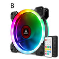 12cm PC chassis cooling fan with camouflage pattern and RGB colour-changing LEDs.
