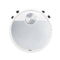 Golden and silver intelligent robot vacuum cleaner with remote control on hardwood floor