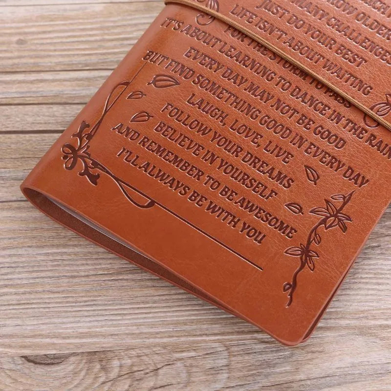 Leather hand ledger notebook with strap binding and acid-free paper