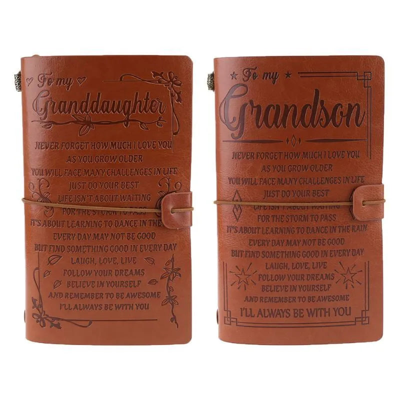 Leather hand ledger notebook with strap binding and acid-free paper