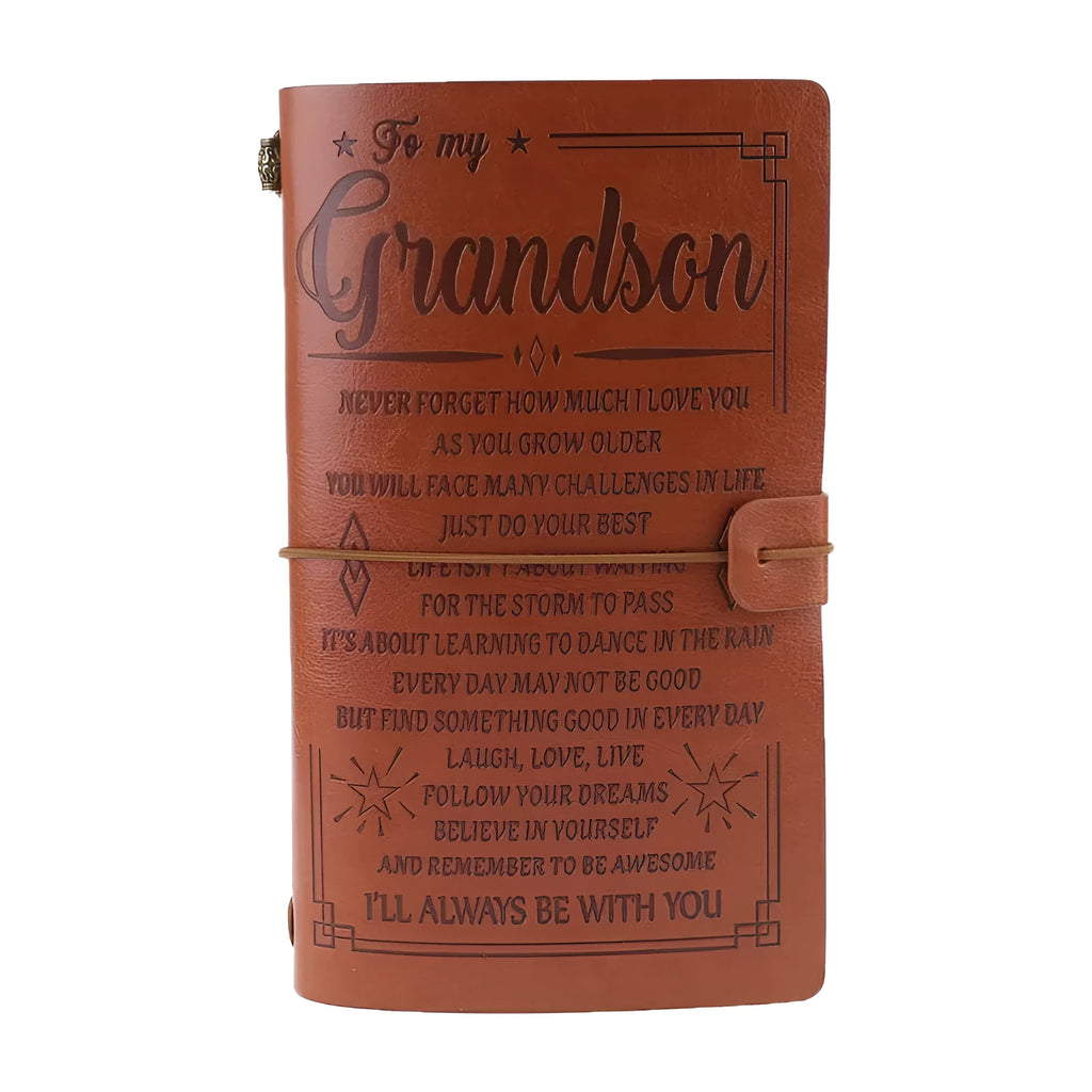 Leather hand ledger notebook with strap binding and acid-free paper