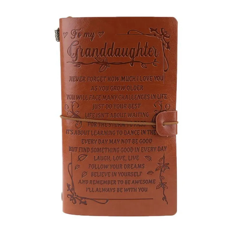 Leather hand ledger notebook with strap binding and acid-free paper