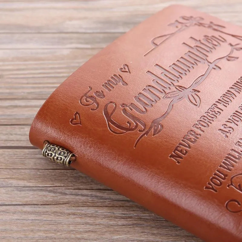 Leather hand ledger notebook with strap binding and acid-free paper