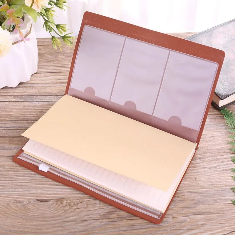 Leather hand ledger notebook with strap binding and acid-free paper