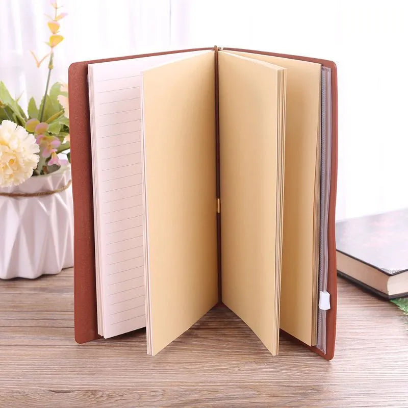 Leather hand ledger notebook with strap binding and acid-free paper