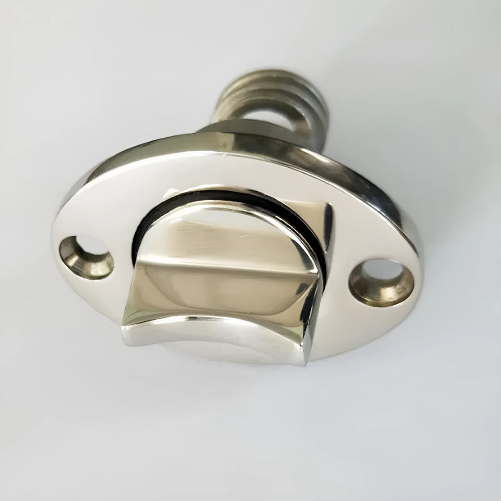 Stainless steel marine water plug for deck drains on ships and yachts.