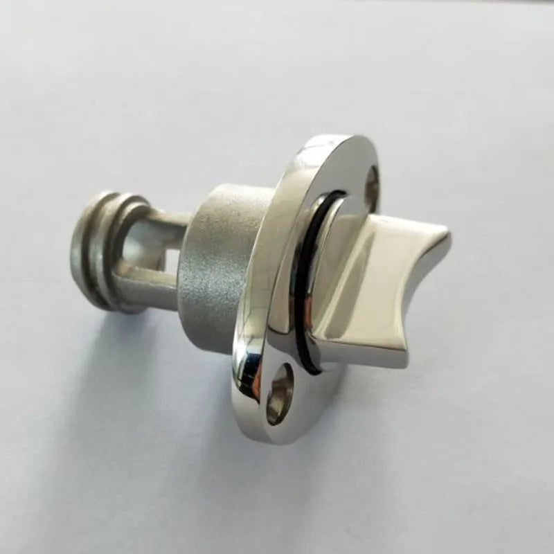 Stainless steel marine water plug for deck drains on ships and yachts.
