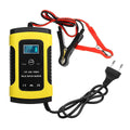 12V 6A LCD battery charger in black with compact casing and display screen