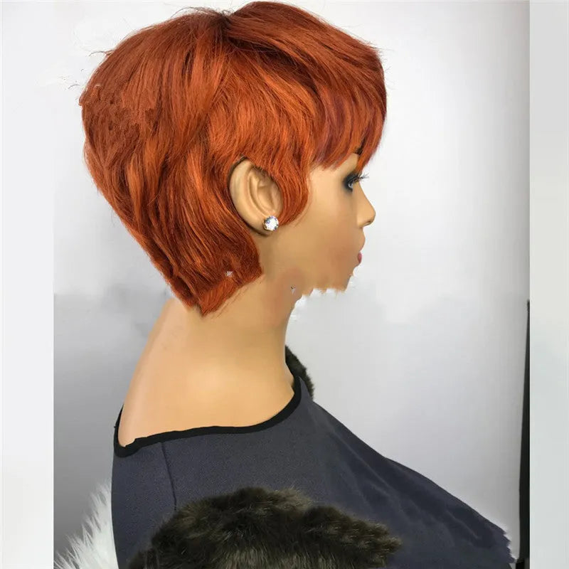 Golden short hair wig for women made from high temperature wire chemical fibre with adjustable bangs
