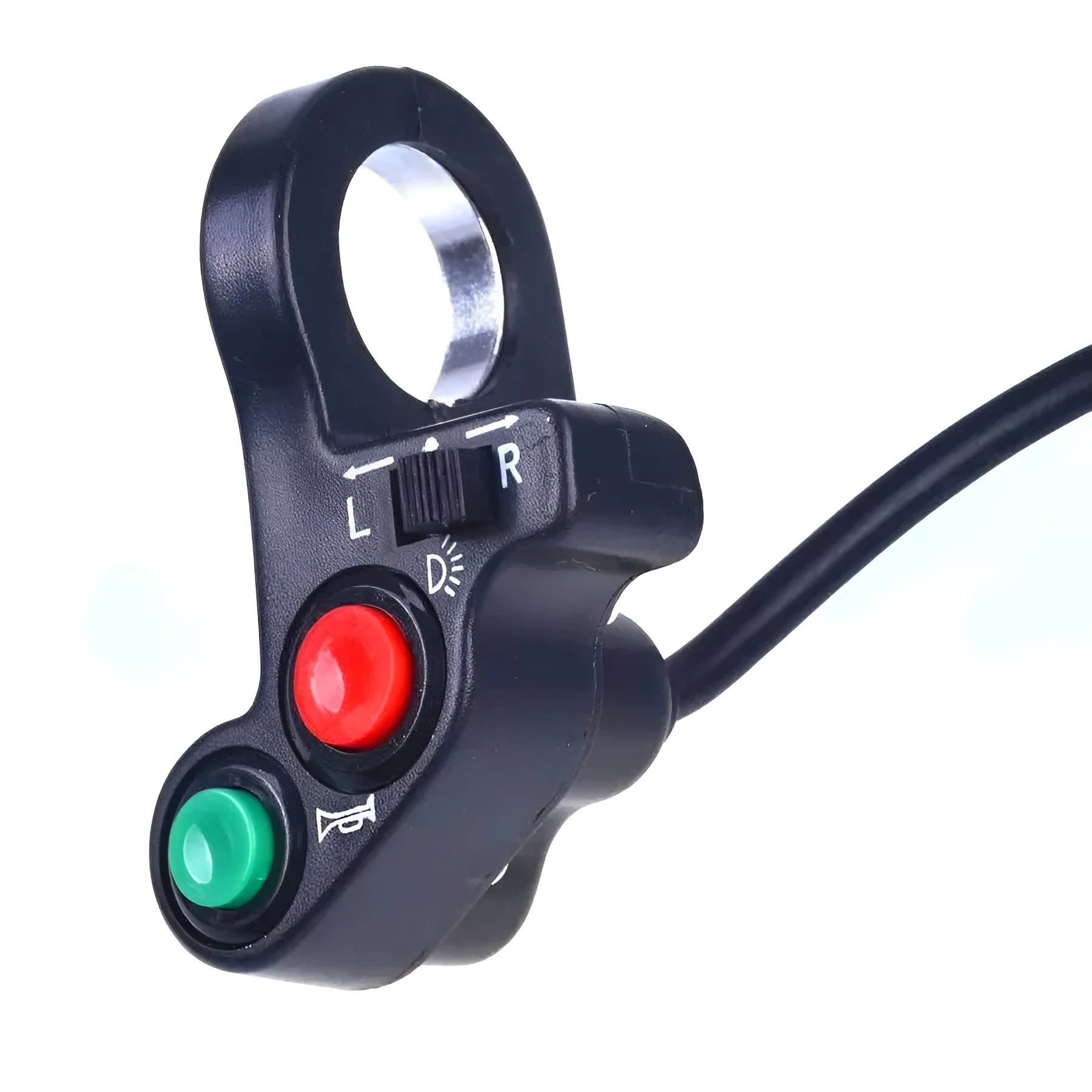 Black PVC motorcycle switch modification button with colour-coded cables for 22.5mm handlebars