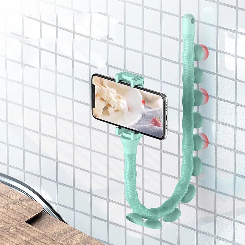Black flexible mobile phone holder with 62cm gooseneck arm extended from suction cup base