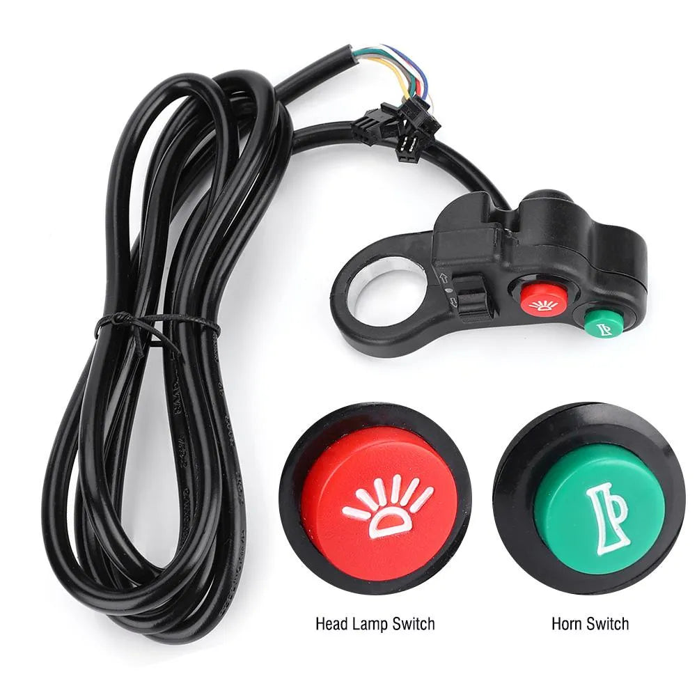 Black PVC motorcycle switch modification button with colour-coded cables for 22.5mm handlebars