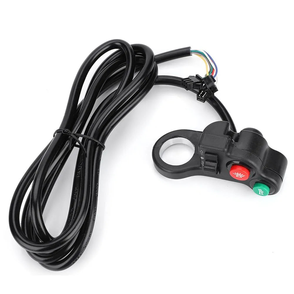 Black PVC motorcycle switch modification button with colour-coded cables for 22.5mm handlebars