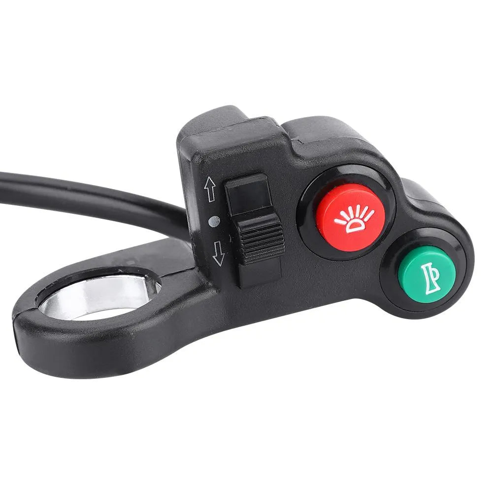Black PVC motorcycle switch modification button with colour-coded cables for 22.5mm handlebars