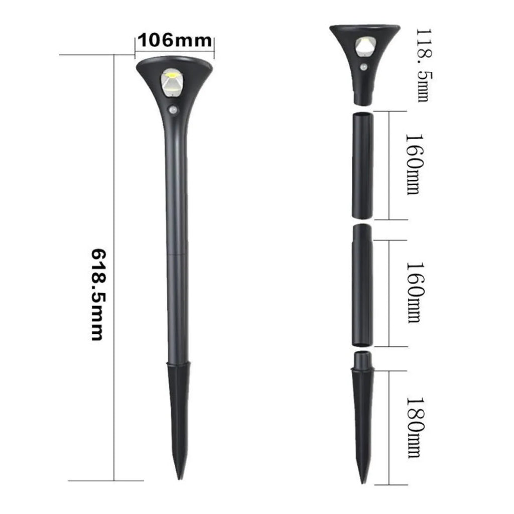 Solar-powered induction ground plug light for garden with lamp pole and connecting tubes.