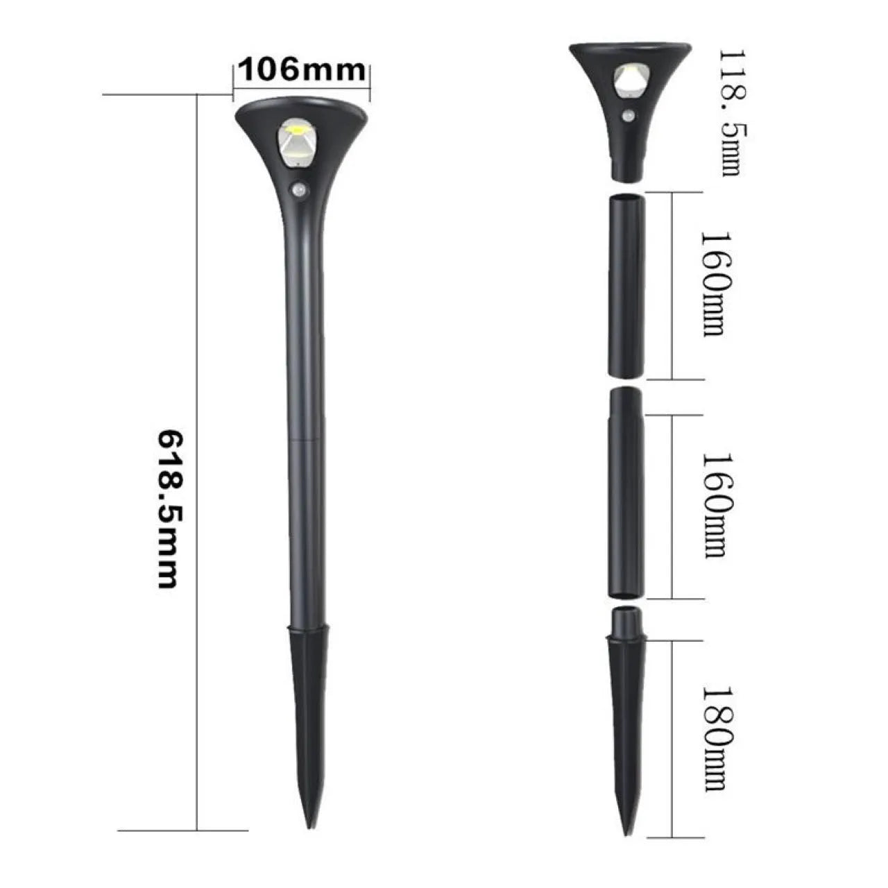 Solar-powered induction ground plug light for garden with lamp pole and connecting tubes.