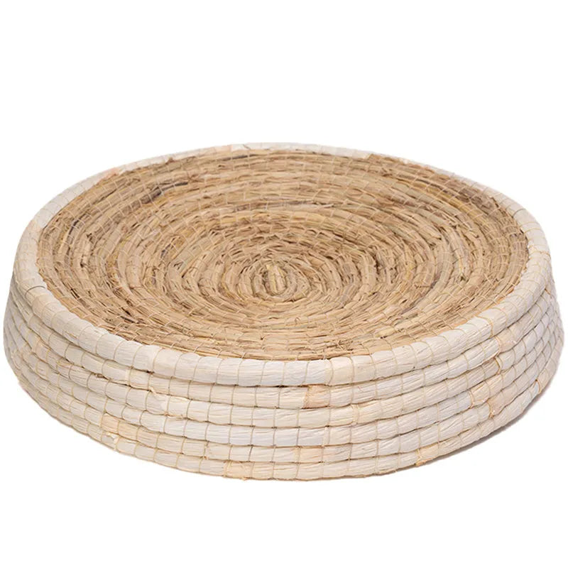 Teng Wok handwoven straw and corn husk cat bed, 35cm caliber, natural colour, for small indoor cats