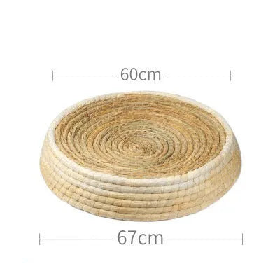 Teng Wok handwoven straw and corn husk cat bed, 35cm caliber, natural colour, for small indoor cats